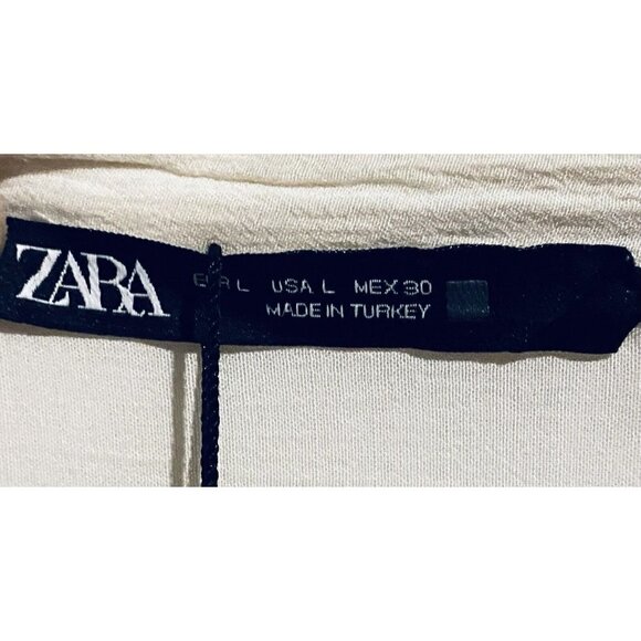 Zara Top Womens L Faux Pearl Trim Ruffle V Neck Ivory Prairie Cottagecore Boho - Picture 7 of 9